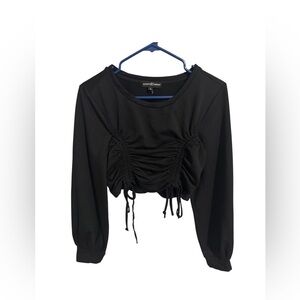 Almost Famous Black Ruched Crop Blouse